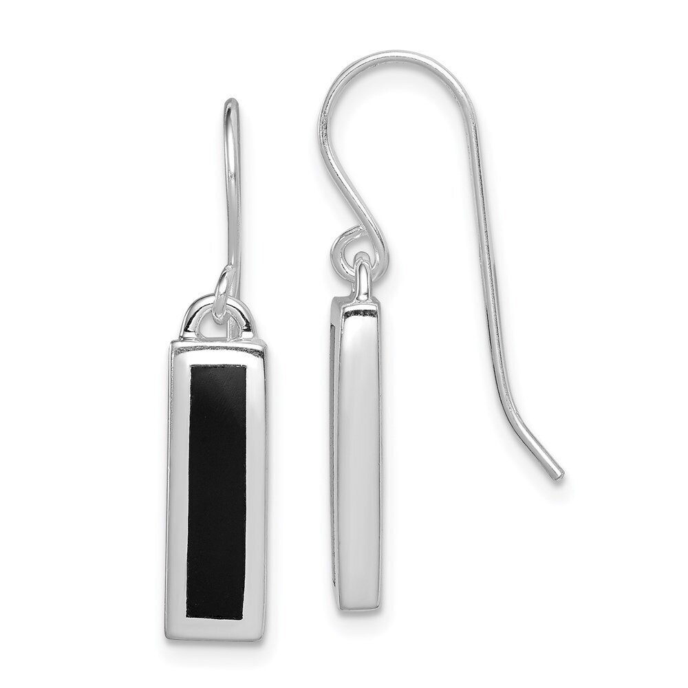 925 Sterling Silver Genuine Rh-Plated Polished Onyx Bar Dangle Earrings 257$